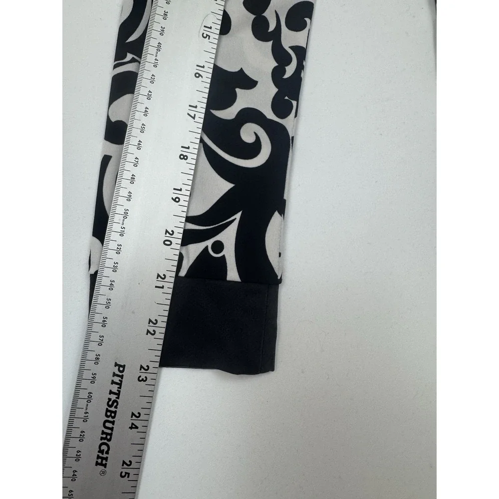 Caché Women's Dress Size 8 Black White Damask Print Sheath Long Sleeve Stretch 8